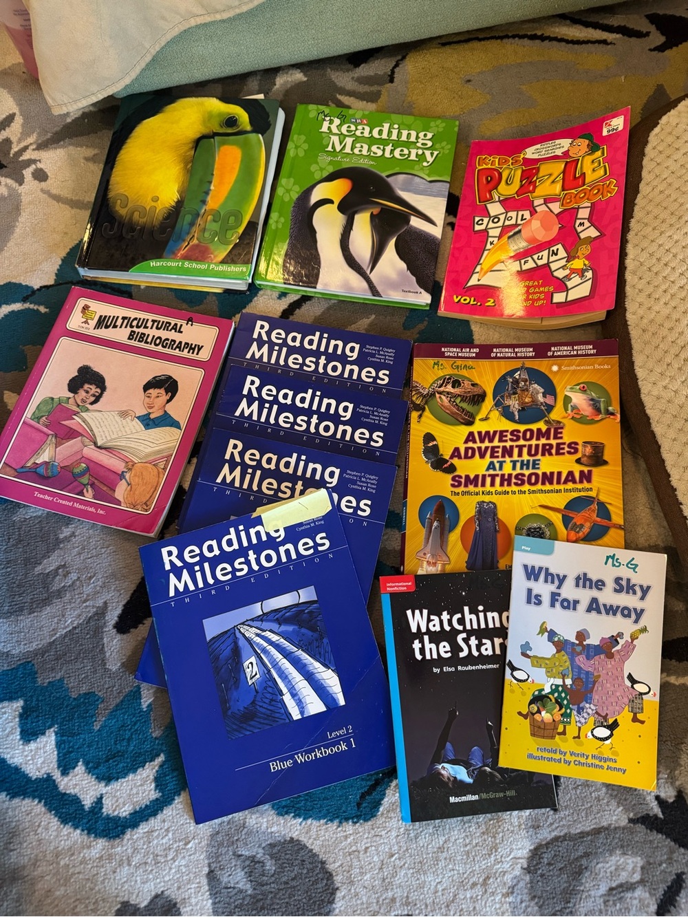 Assorted Kids Reading & Activity Books - Blue, Green, Yellow, Pink Covers